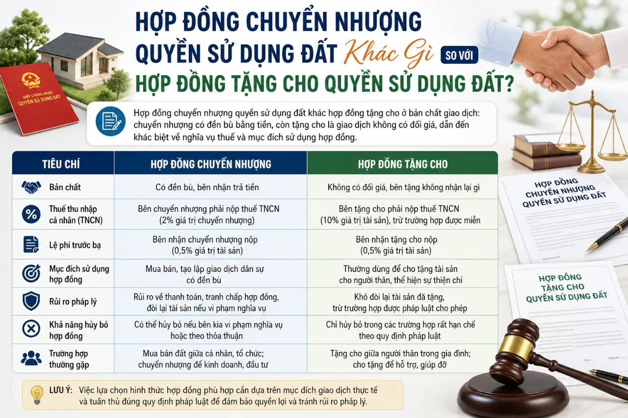 Hợp Đồng Chuyển Nhượng Quyền Sử Dụng Đất Khác Gì So Với Hợp Đồng Tặng Cho Quyền Sử Dụng Đất?