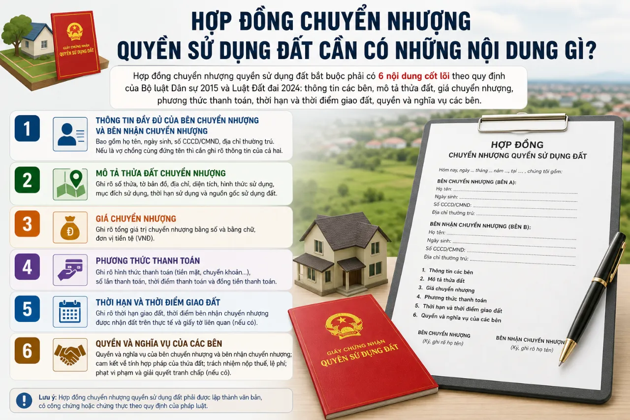 Hợp Đồng Chuyển Nhượng Quyền Sử Dụng Đất Cần Có Những Nội Dung Gì?