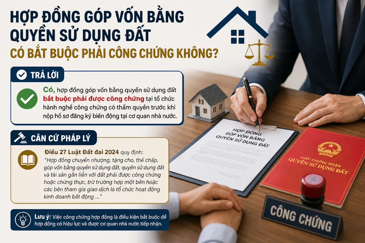 Hợp đồng góp vốn bằng quyền sử dụng đất có bắt buộc phải công chứng không?