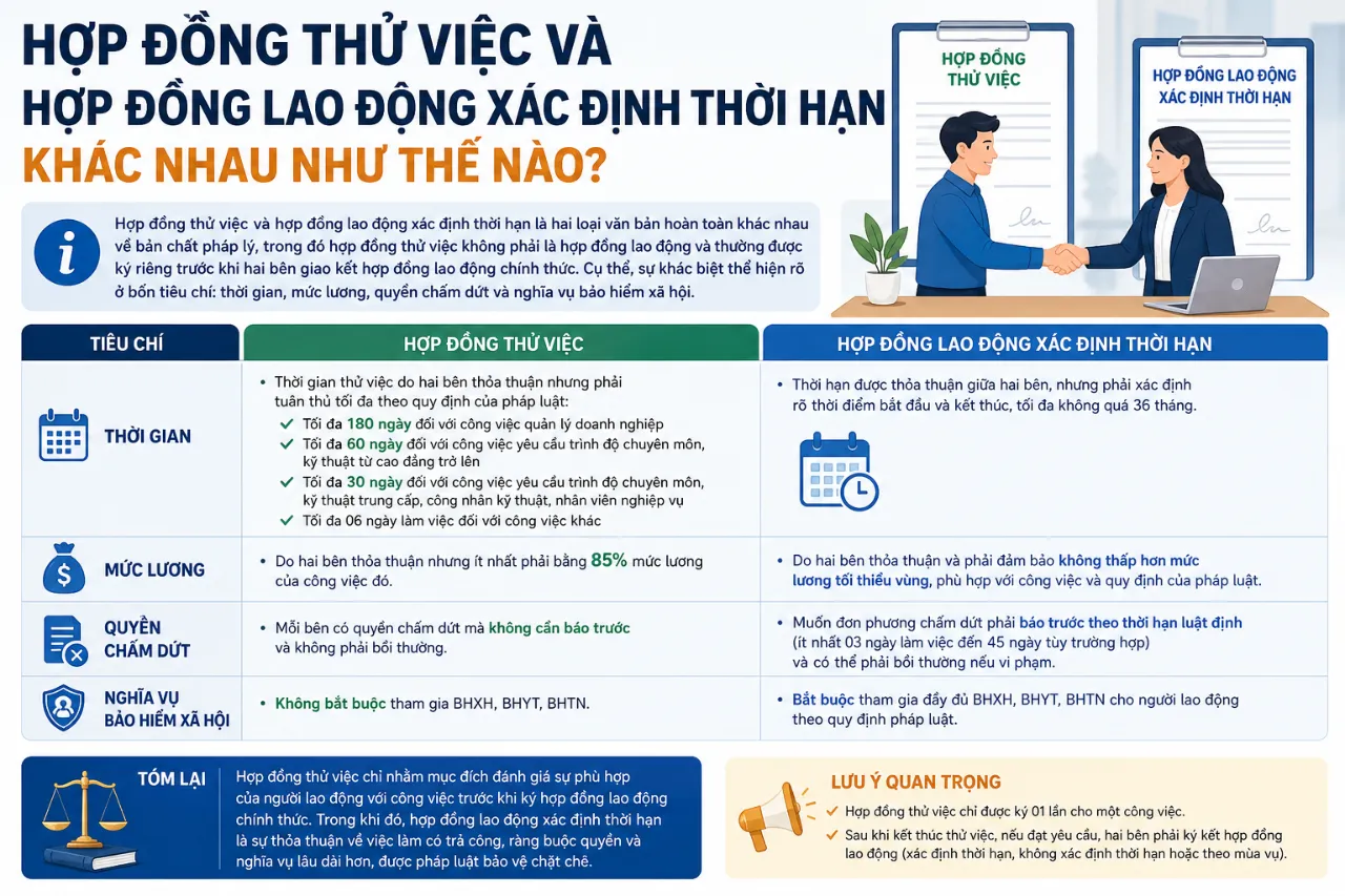Hợp Đồng Thử Việc Và Hợp Đồng Lao Động Xác Định Thời Hạn Khác Nhau Như Thế Nào?