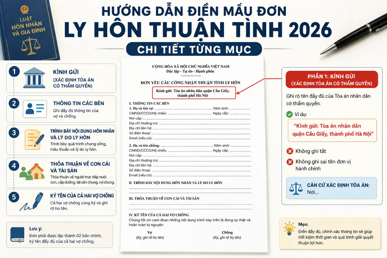 Hướng Dẫn Điền Mẫu Đơn Ly Hôn Thuận Tình 2026 Chi Tiết Từng Mục