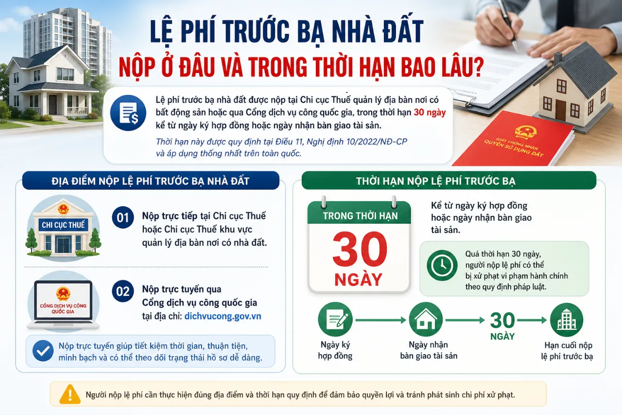 Lệ Phí Trước Bạ Nhà Đất Nộp Ở Đâu và Trong Thời Hạn Bao Lâu?