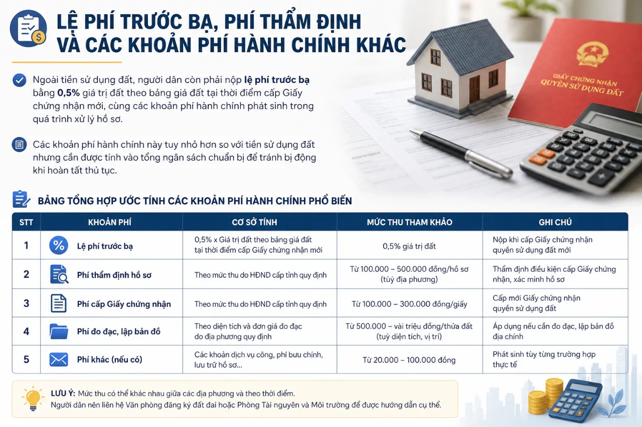 Lệ phí trước bạ, phí thẩm định và các khoản phí hành chính khác