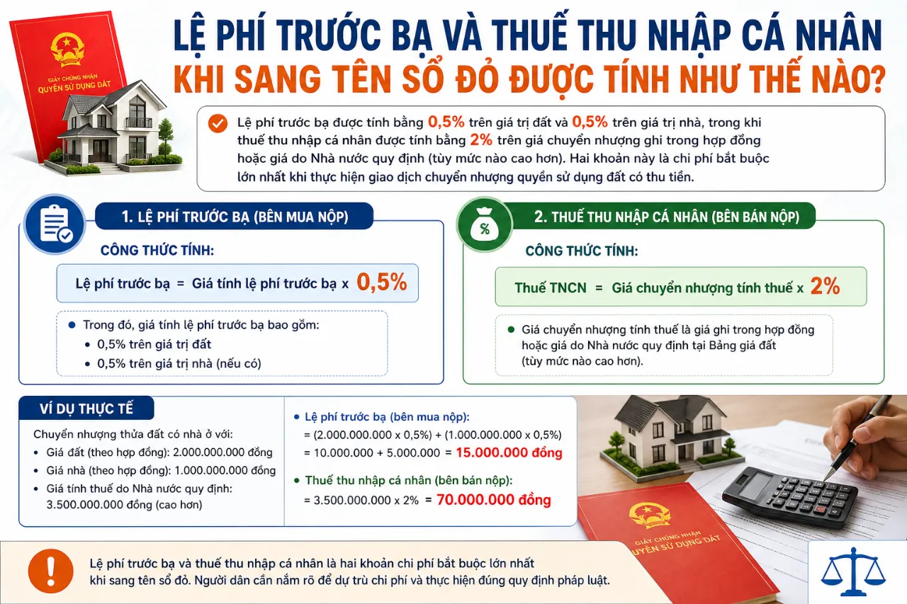 Lệ Phí Trước Bạ Và Thuế Thu Nhập Cá Nhân Khi Sang Tên Sổ Đỏ Được Tính Như Thế Nào?