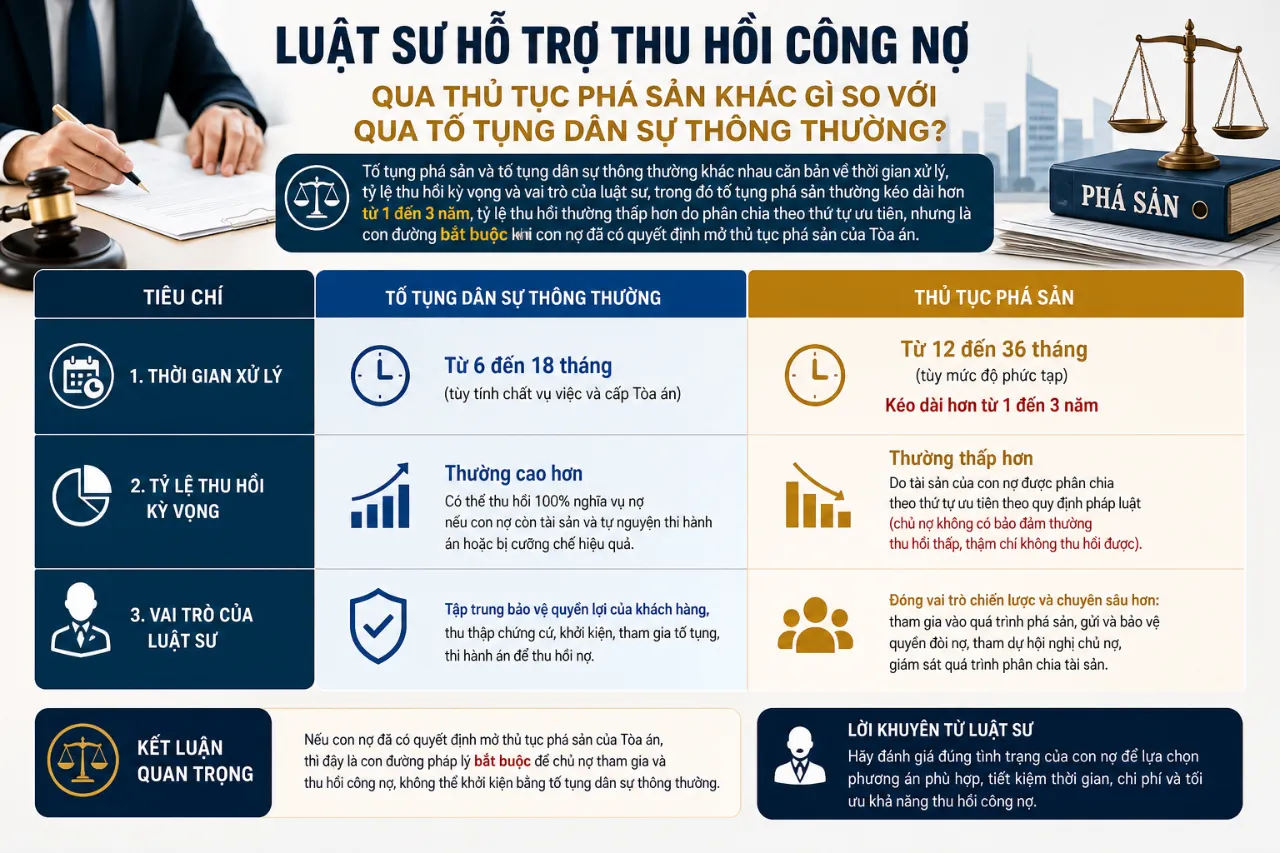 Luật Sư Hỗ Trợ Thu Hồi Công Nợ Qua Thủ Tục Phá Sản Khác Gì So Với Qua Tố Tụng Dân Sự Thông Thường?