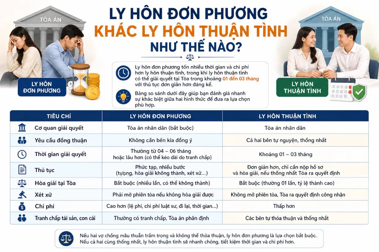 Ly hôn đơn phương khác ly hôn thuận tình như thế nào?