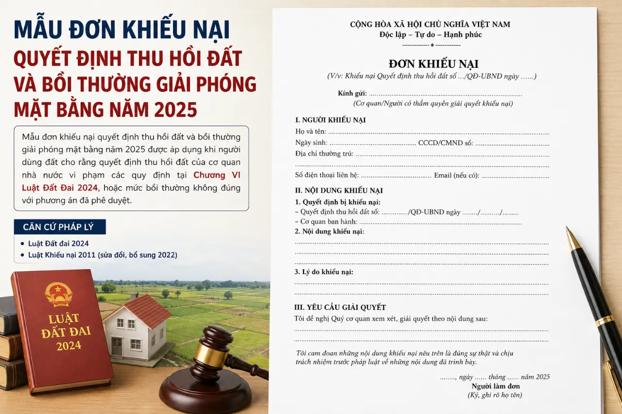 Mẫu Đơn Khiếu Nại Quyết Định Thu Hồi Đất Và Bồi Thường Giải Phóng Mặt Bằng Năm 2025