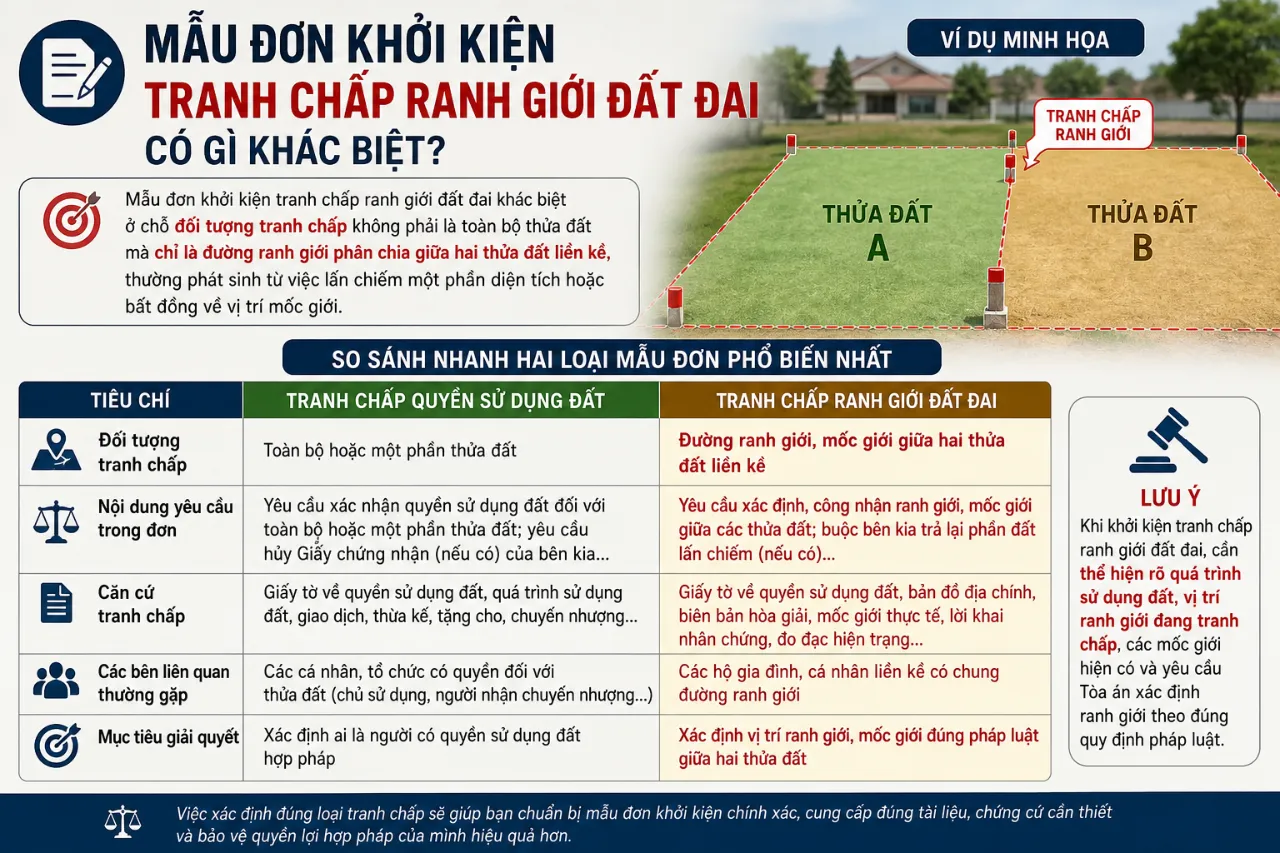 Mẫu đơn khởi kiện tranh chấp ranh giới đất đai có gì khác biệt?