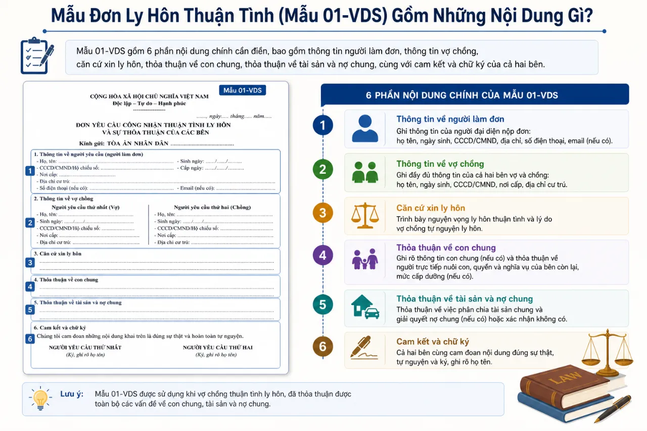 Mẫu Đơn Ly Hôn Thuận Tình (Mẫu 01-VDS) Gồm Những Nội Dung Gì?
