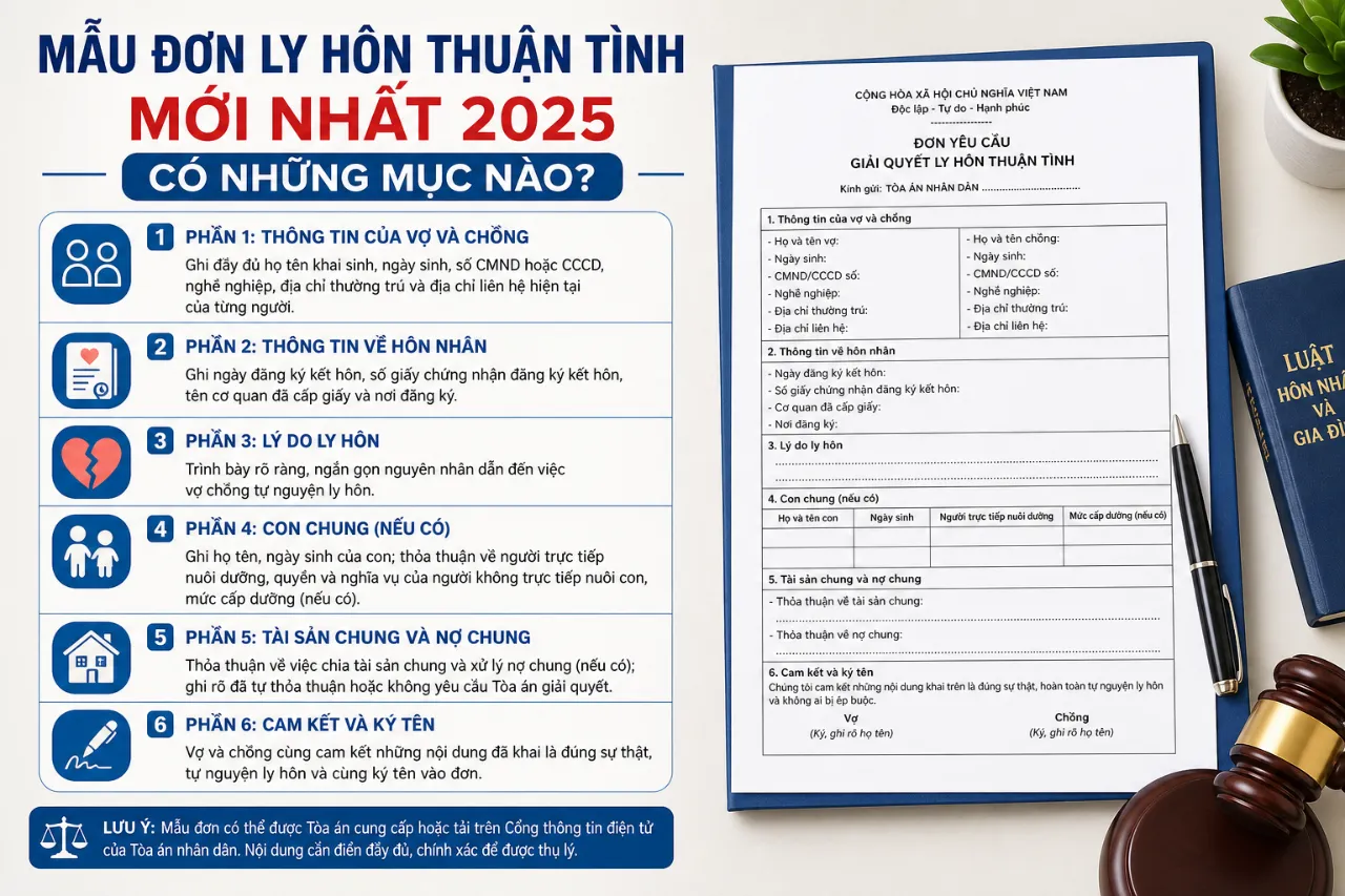 Mẫu Đơn Ly Hôn Thuận Tình Mới Nhất 2025 Có Những Mục Nào?