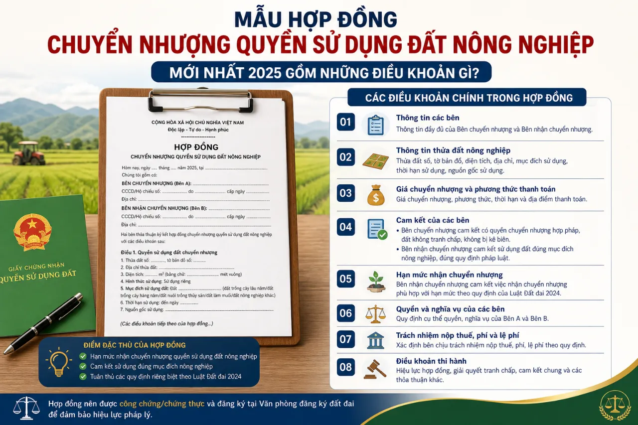 Mẫu Hợp Đồng Chuyển Nhượng Quyền Sử Dụng Đất Nông Nghiệp Mới Nhất 2025 Gồm Những Điều Khoản Gì?