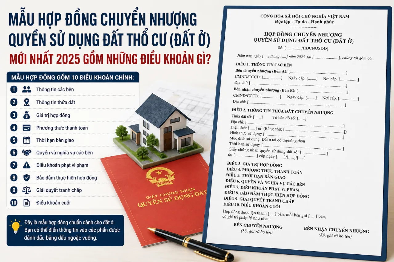 Mẫu Hợp Đồng Chuyển Nhượng Quyền Sử Dụng Đất Thổ Cư (Đất Ở) Mới Nhất 2025 Gồm Những Điều Khoản Gì?