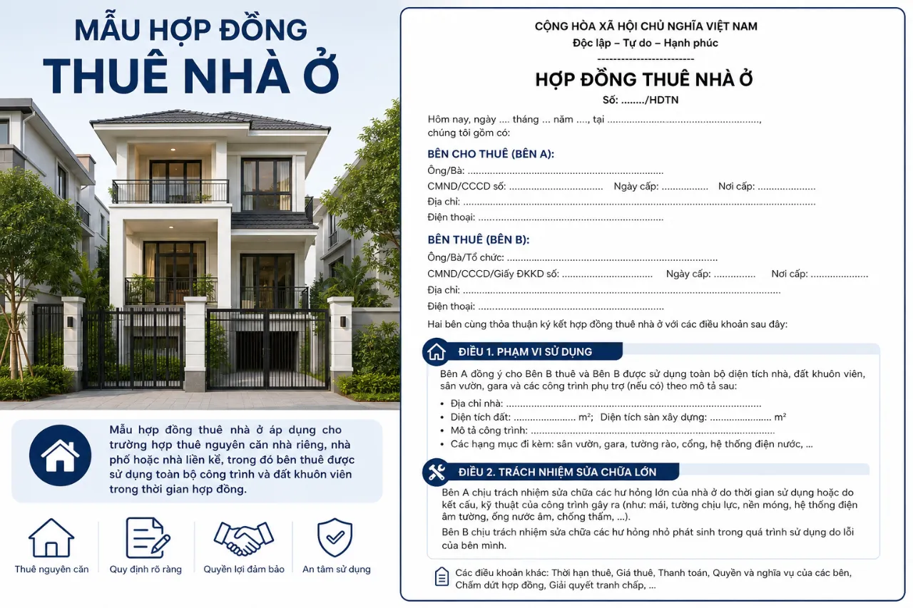 Mẫu Hợp Đồng Thuê Nhà Ở