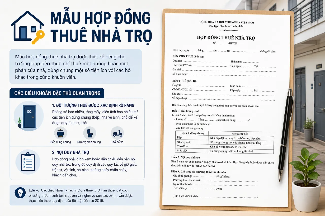 Mẫu Hợp Đồng Thuê Nhà Trọ