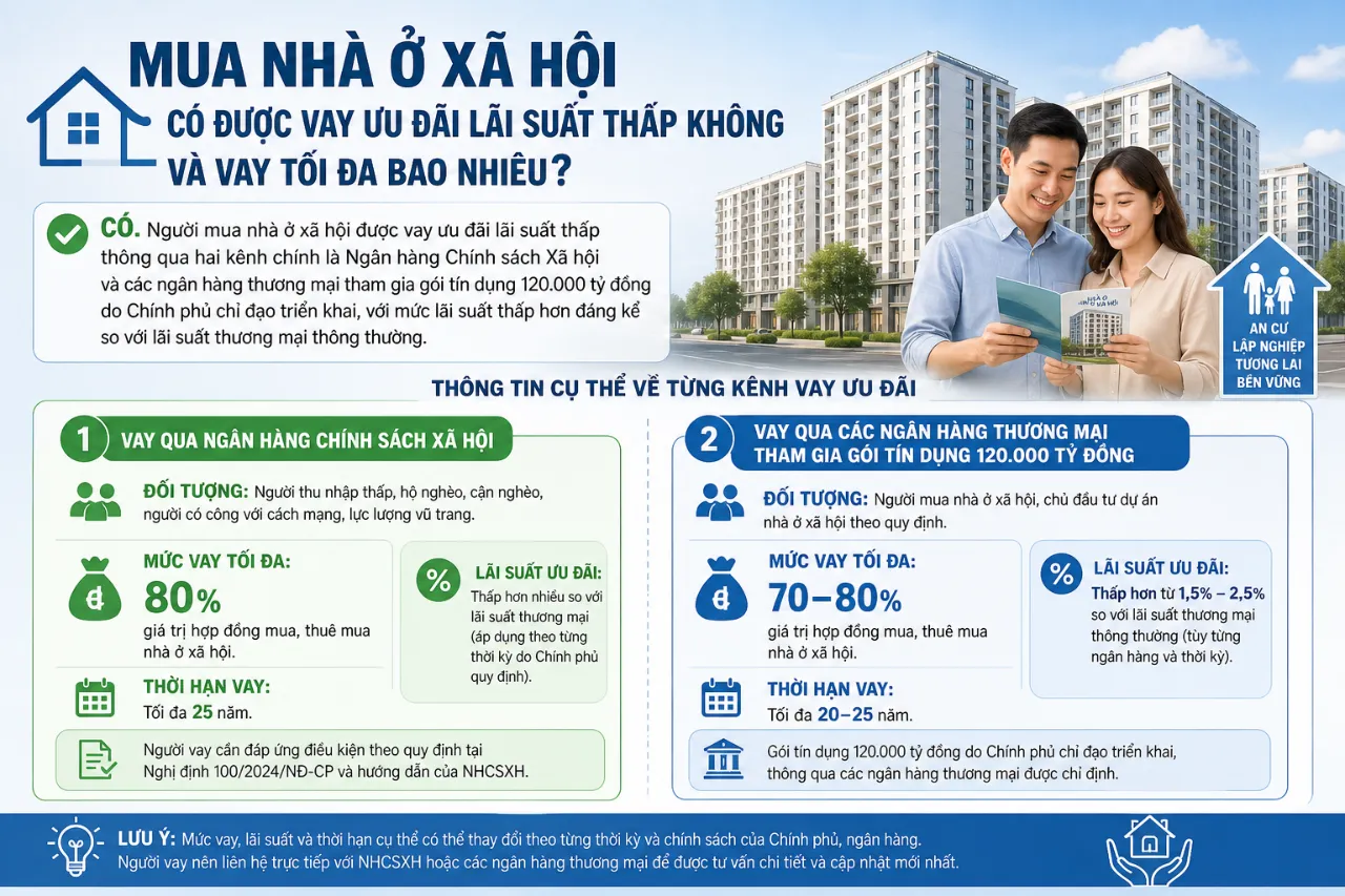 Mua nhà ở xã hội có được vay ưu đãi lãi suất thấp không và vay tối đa bao nhiêu?