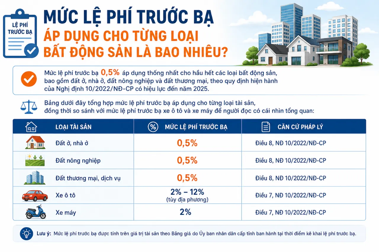 Mức Lệ Phí Trước Bạ Áp Dụng Cho Từng Loại Bất Động Sản Là Bao Nhiêu?
