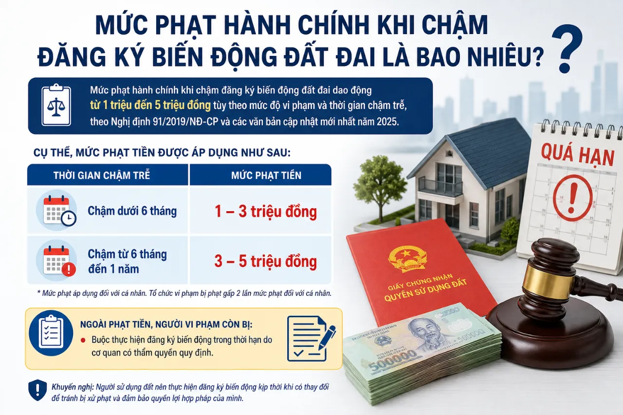 Mức Phạt Hành Chính Khi Chậm Đăng Ký Biến Động Đất Đai Là Bao Nhiêu?