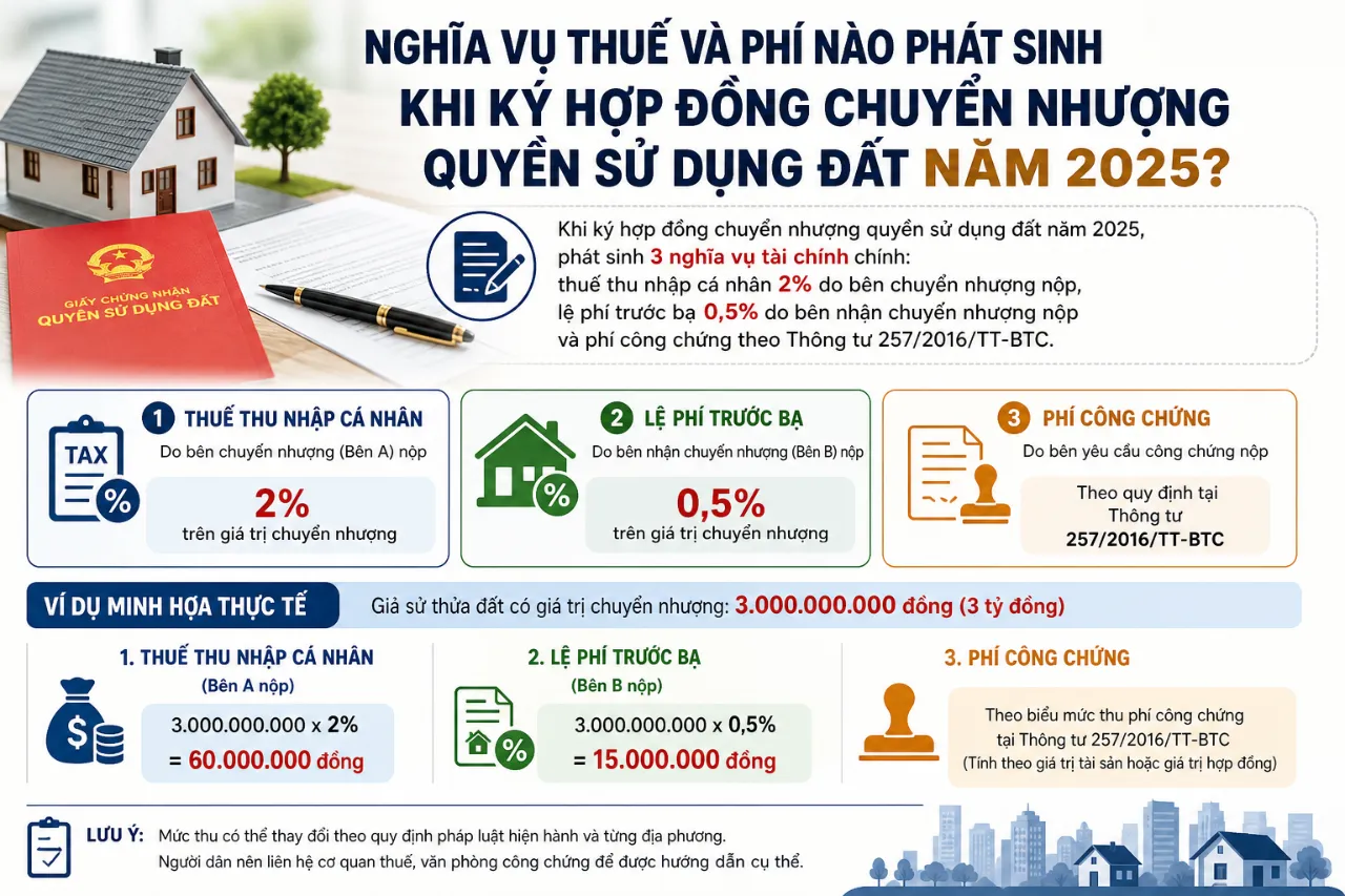 Nghĩa Vụ Thuế Và Phí Nào Phát Sinh Khi Ký Hợp Đồng Chuyển Nhượng Quyền Sử Dụng Đất Năm 2025?