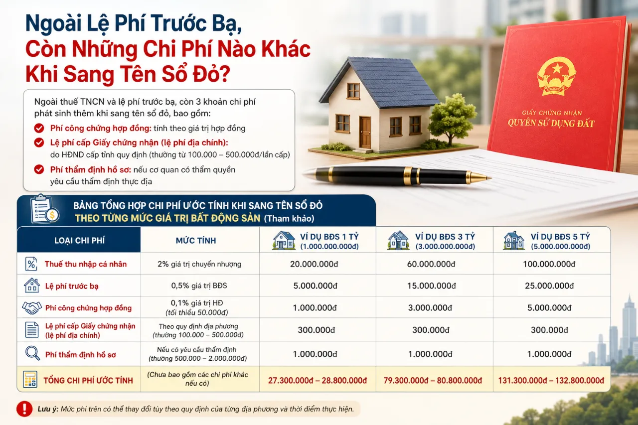 Ngoài Lệ Phí Trước Bạ, Còn Những Chi Phí Nào Khác Khi Sang Tên Sổ Đỏ?