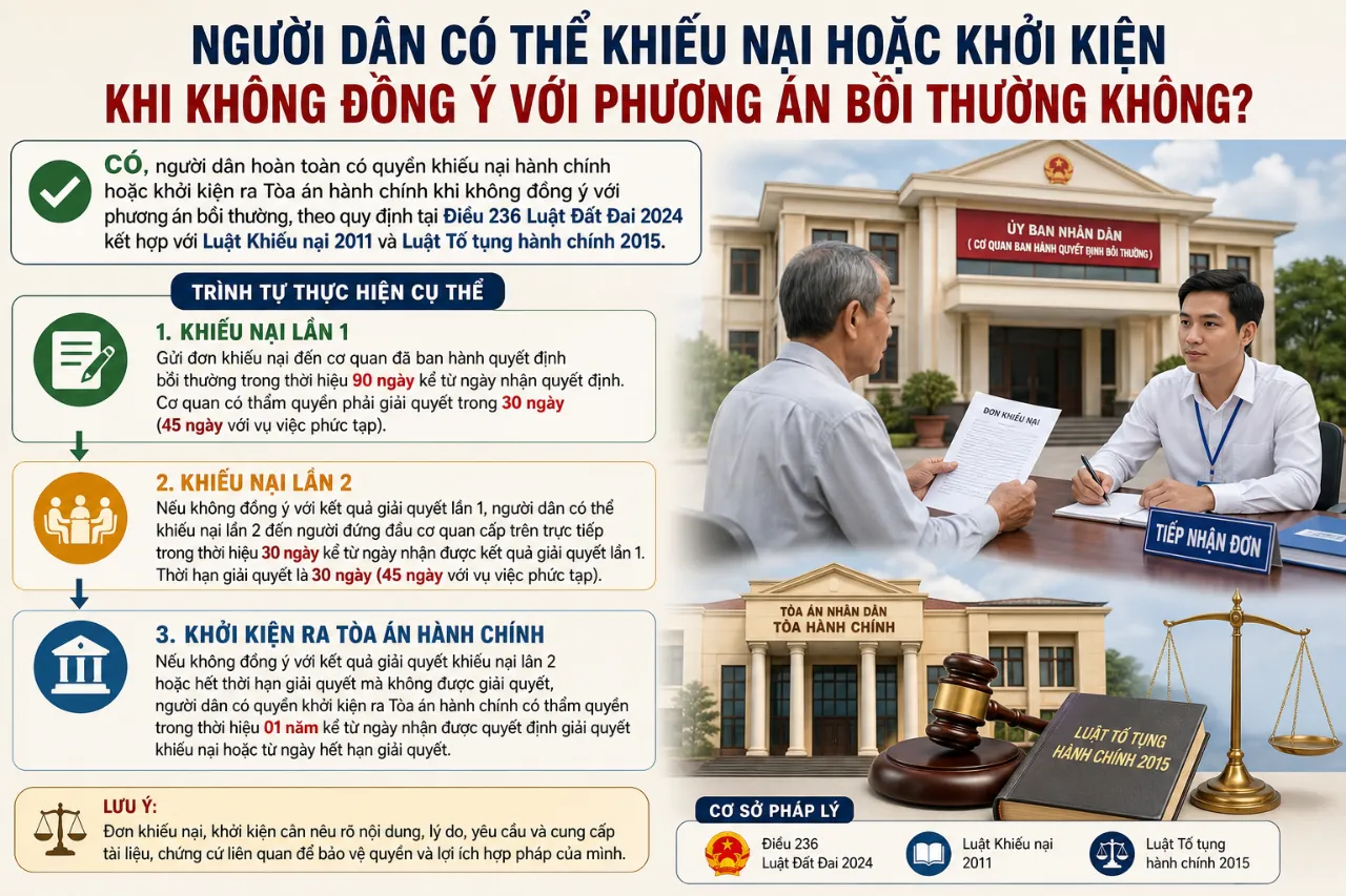 Người Dân Có Thể Khiếu Nại Hoặc Khởi Kiện Khi Không Đồng Ý Với Phương Án Bồi Thường Không?