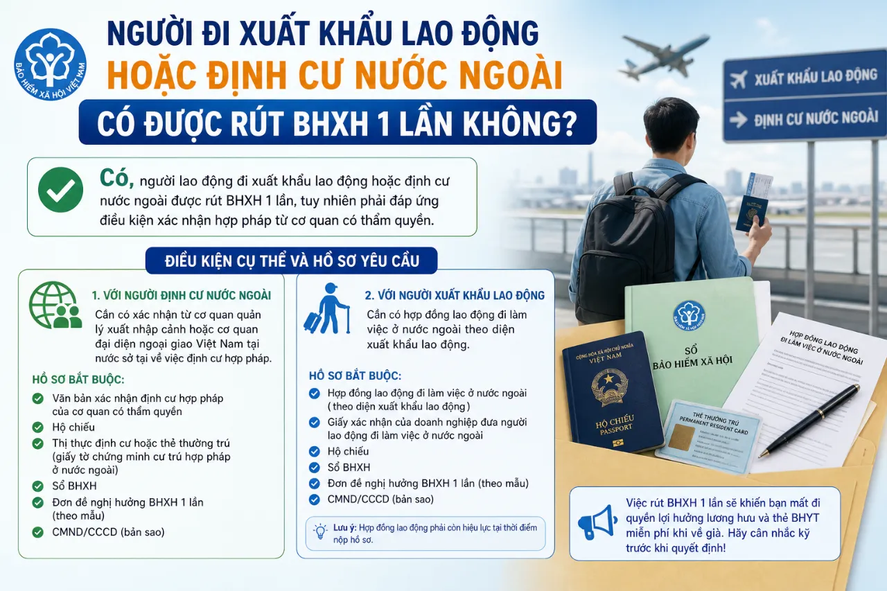 Người đi xuất khẩu lao động hoặc định cư nước ngoài có được rút BHXH 1 lần không?