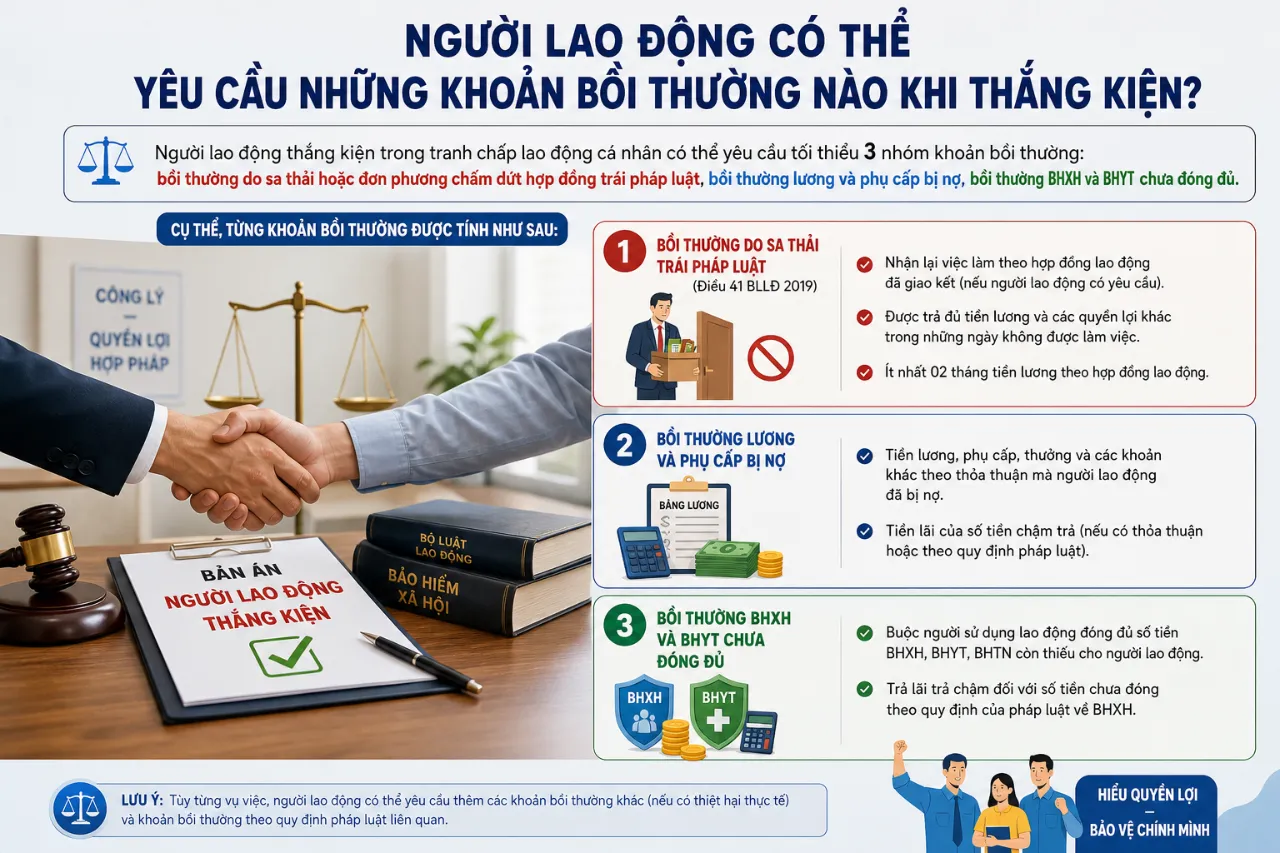 Người Lao Động Có Thể Yêu Cầu Những Khoản Bồi Thường Nào Khi Thắng Kiện?