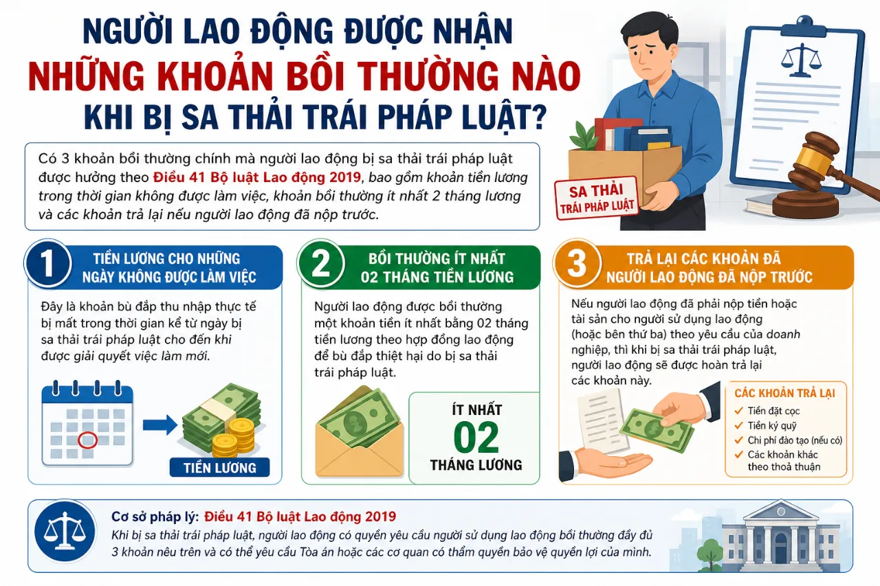 Người lao động được nhận những khoản bồi thường nào khi bị sa thải trái pháp luật?