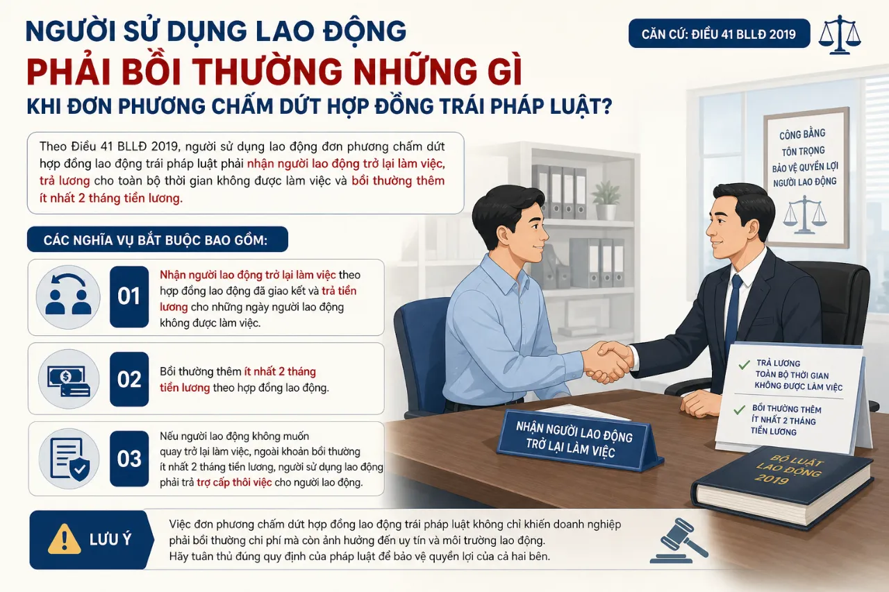 Người Sử Dụng Lao Động Phải Bồi Thường Những Gì Khi Đơn Phương Chấm Dứt Hợp Đồng Trái Pháp Luật?