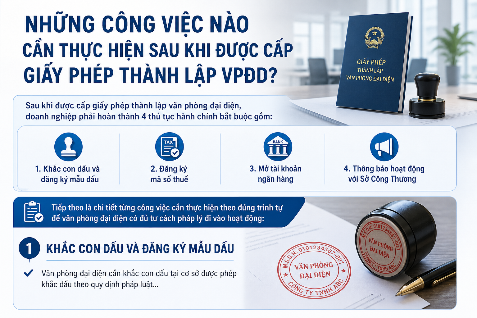 Những Công Việc Nào Cần Thực Hiện Sau Khi Được Cấp Giấy Phép Thành Lập VPĐD?