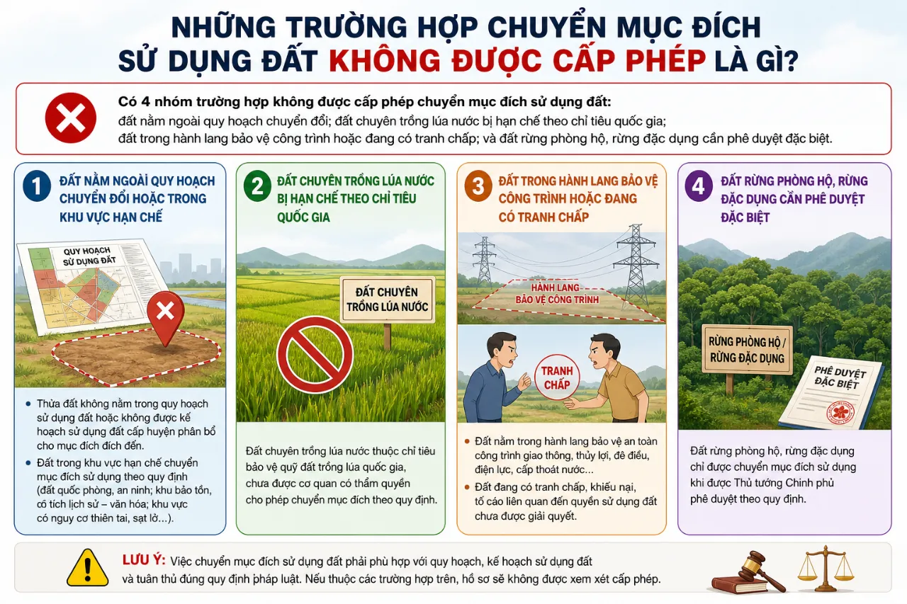 Những trường hợp chuyển mục đích sử dụng đất không được cấp phép là gì?