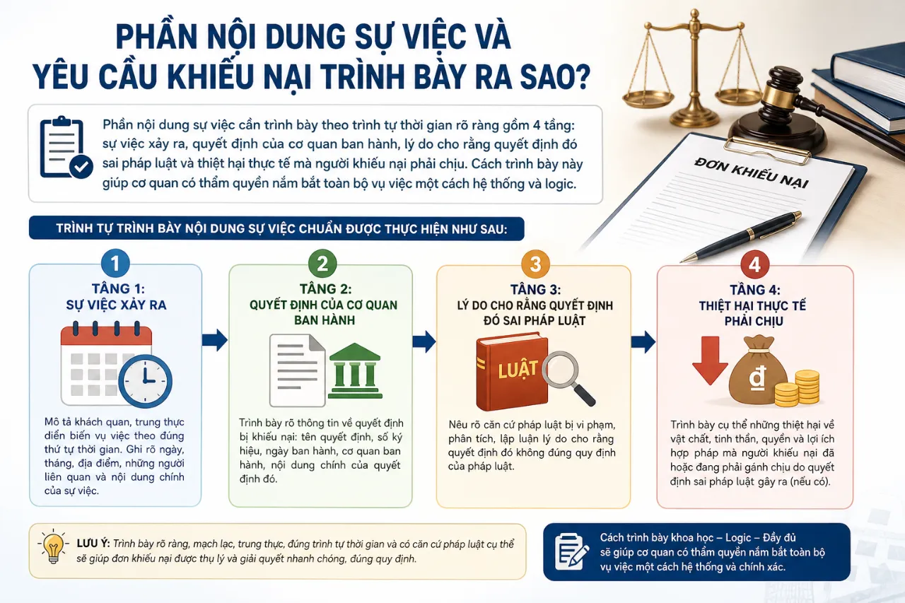 Phần Nội Dung Sự Việc Và Yêu Cầu Khiếu Nại Trình Bày Ra Sao?