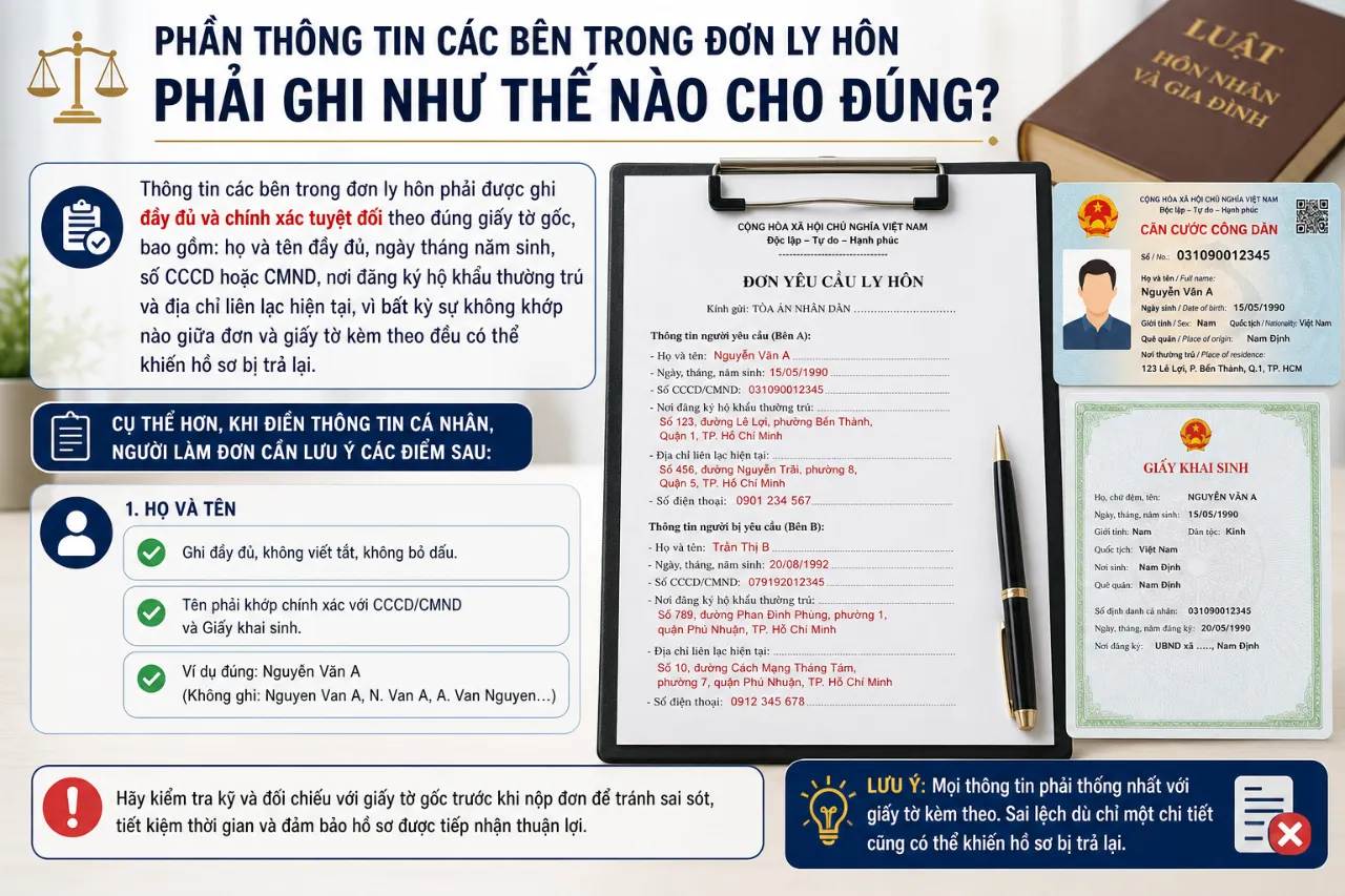 Phần Thông Tin Các Bên Trong Đơn Ly Hôn Phải Ghi Như Thế Nào Cho Đúng?