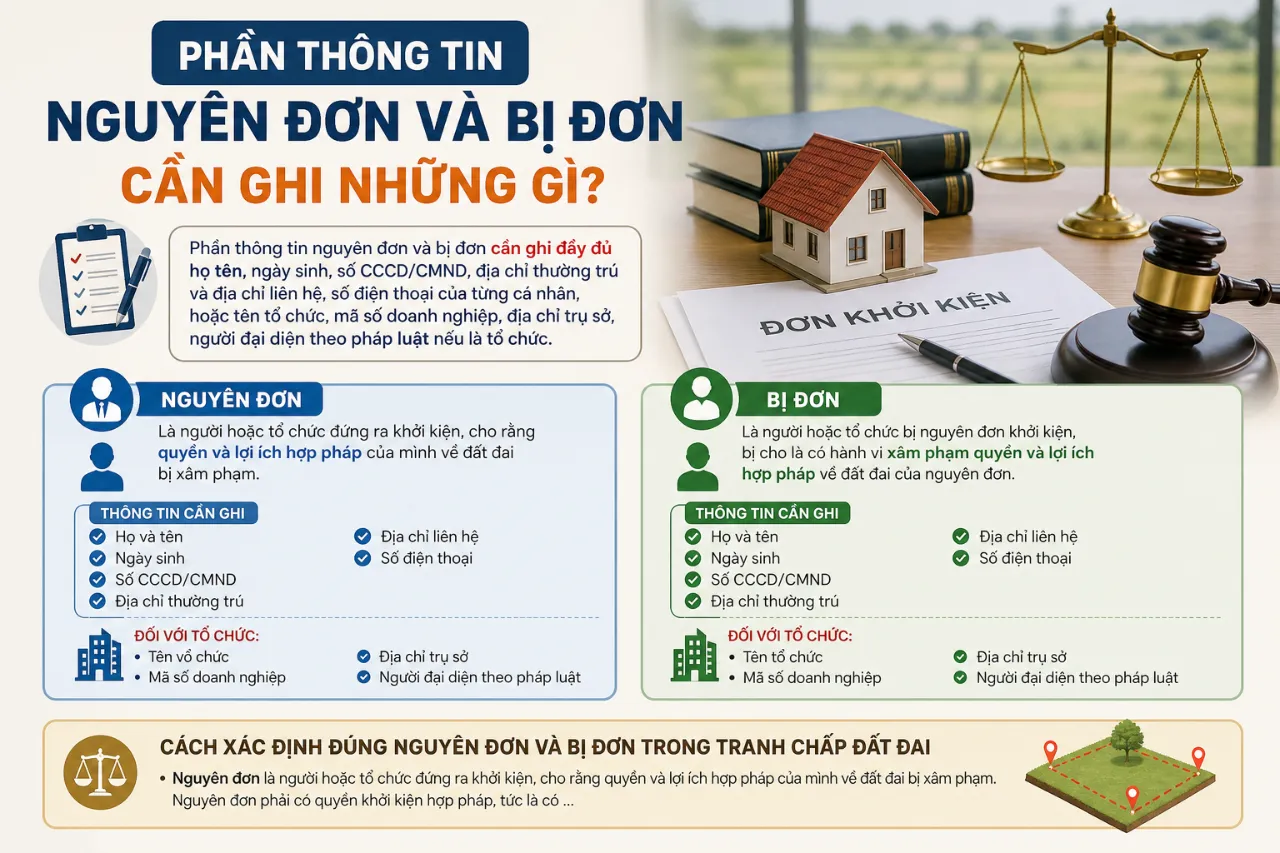 Phần thông tin nguyên đơn và bị đơn cần ghi những gì?