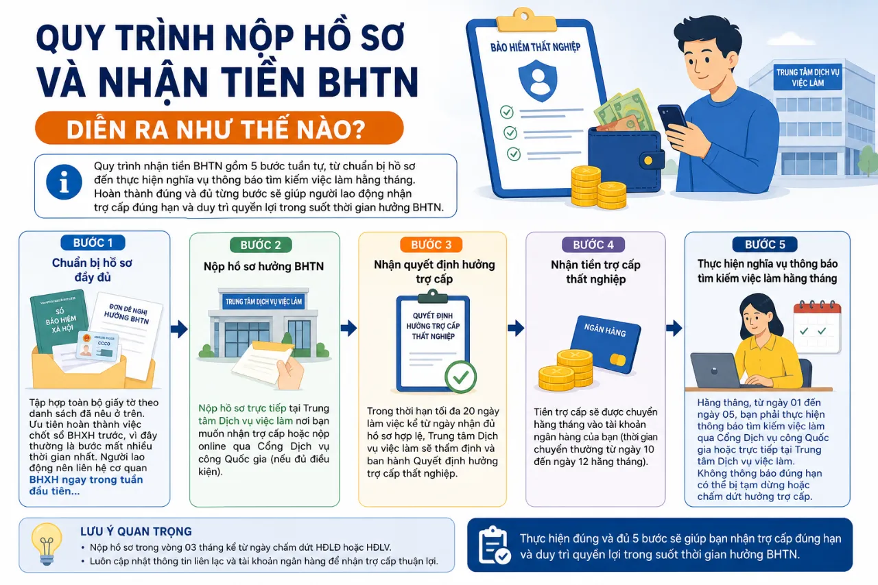 Quy Trình Nộp Hồ Sơ Và Nhận Tiền BHTN Diễn Ra Như Thế Nào?