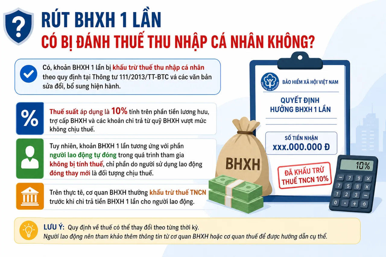 Rút BHXH 1 lần có bị đánh thuế thu nhập cá nhân không?
