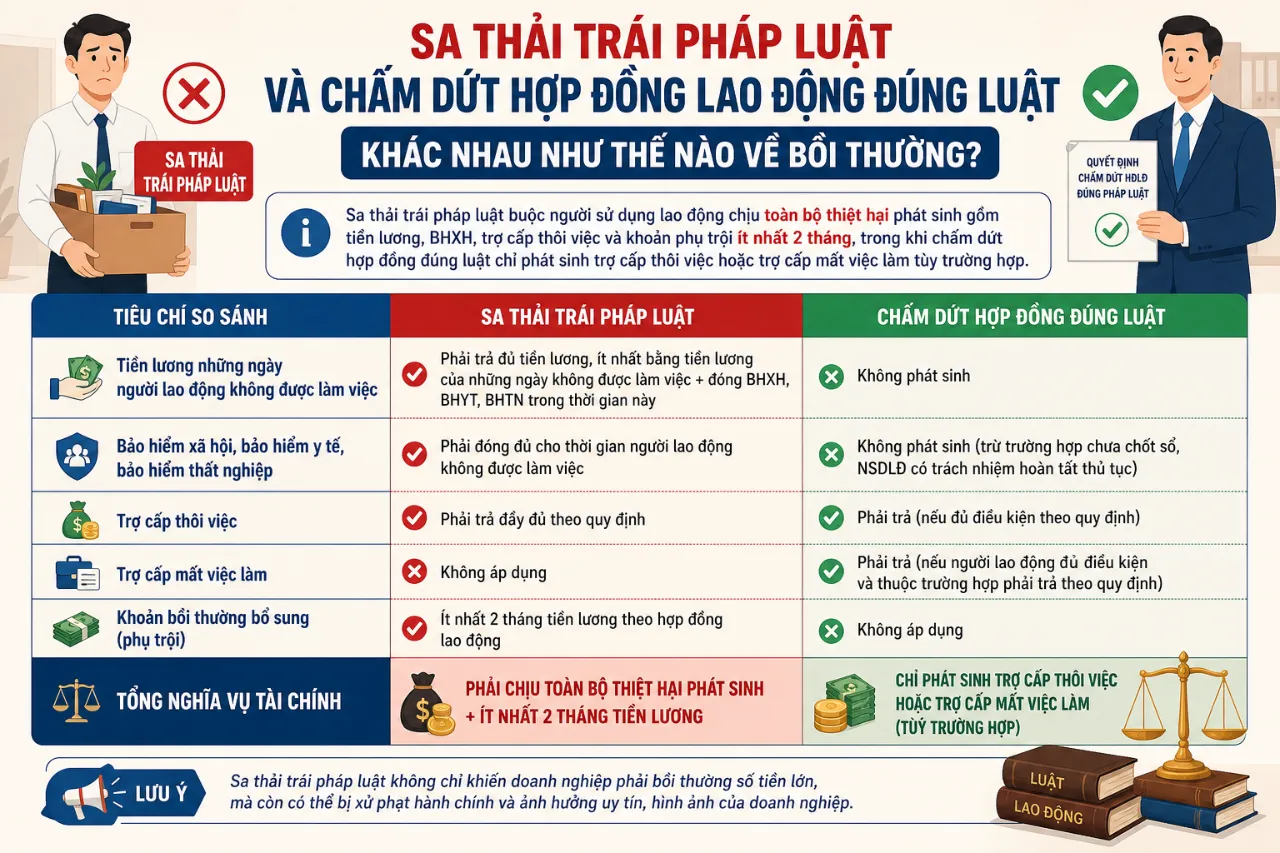 Sa Thải Trái Pháp Luật Và Chấm Dứt Hợp Đồng Lao Động Đúng Luật Khác Nhau Như Thế Nào Về Bồi Thường?