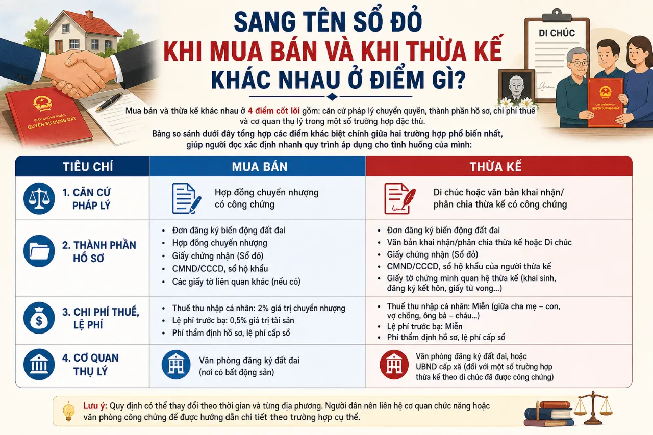 Sang Tên Sổ Đỏ Khi Mua Bán Và Khi Thừa Kế Khác Nhau Ở Điểm Gì?