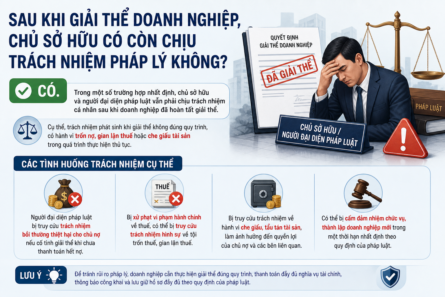 Sau khi giải thể doanh nghiệp, chủ sở hữu có còn chịu trách nhiệm pháp lý không?