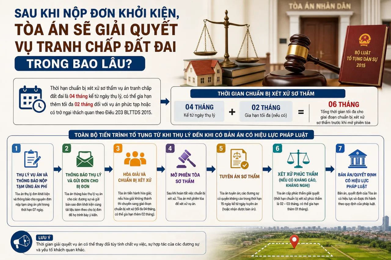 Sau Khi Nộp Đơn Khởi Kiện, Tòa Án Sẽ Giải Quyết Vụ Tranh Chấp Đất Đai Trong Bao Lâu?