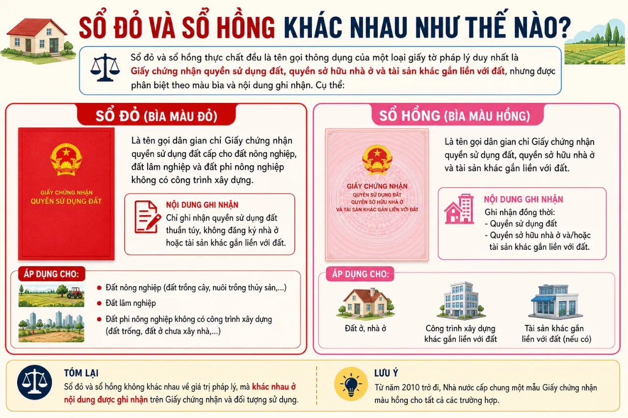 Sổ Đỏ Và Sổ Hồng Khác Nhau Như Thế Nào?