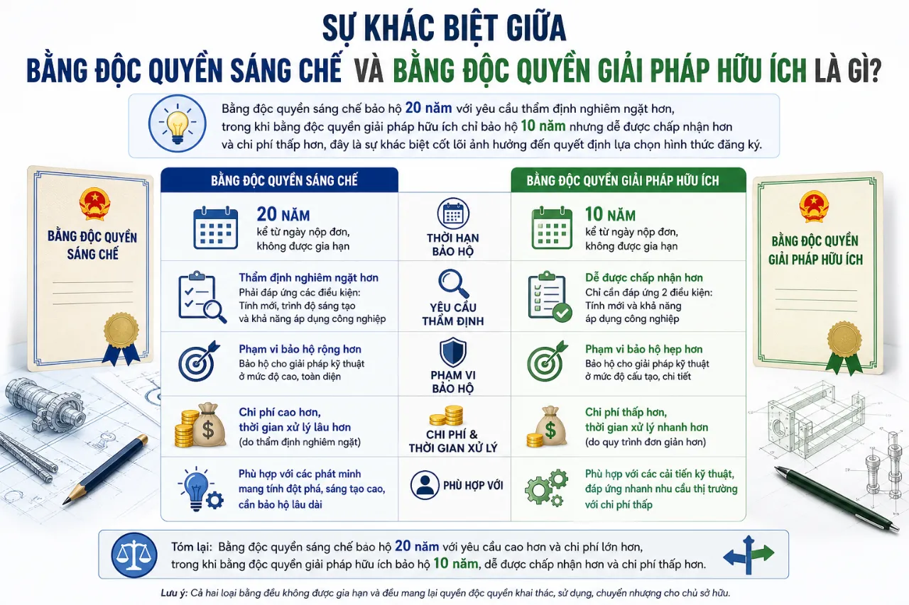 Sự Khác Biệt Giữa Bằng Độc Quyền Sáng Chế Và Bằng Độc Quyền Giải Pháp Hữu Ích Là Gì?