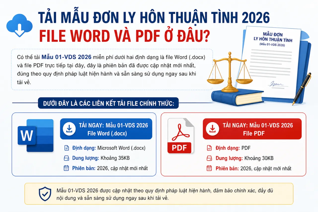 Tải Mẫu Đơn Ly Hôn Thuận Tình 2026 File Word Và PDF Ở Đâu?