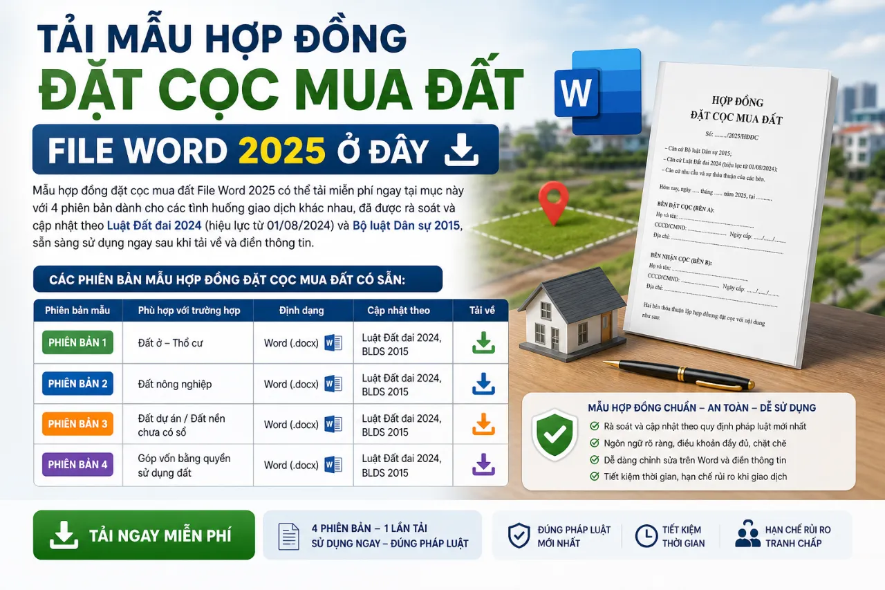 Tải Mẫu Hợp Đồng Đặt Cọc Mua Đất File Word 2025 Ở Đây