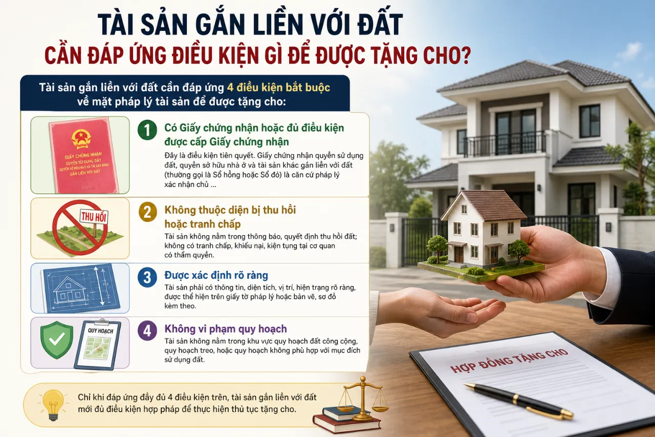 Tài sản gắn liền với đất cần đáp ứng điều kiện gì để được tặng cho?