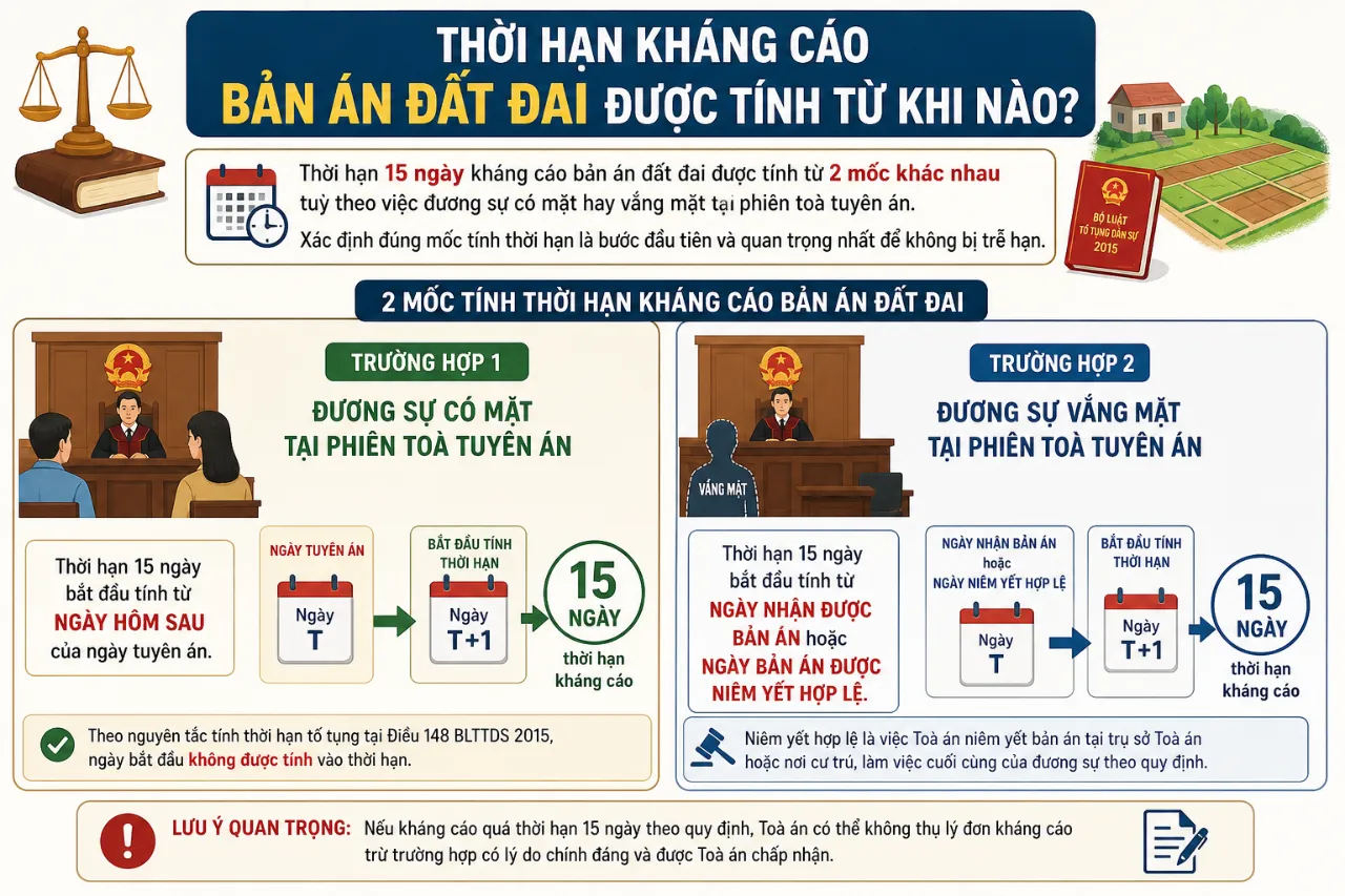 Thời hạn kháng cáo bản án đất đai được tính từ khi nào?