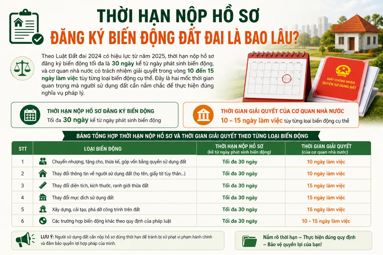 Thời Hạn Nộp Hồ Sơ Đăng Ký Biến Động Đất Đai Là Bao Lâu?