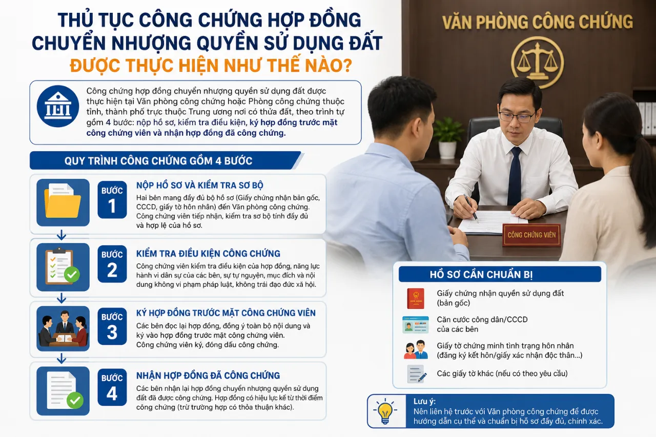 Thủ Tục Công Chứng Hợp Đồng Chuyển Nhượng Quyền Sử Dụng Đất Được Thực Hiện Như Thế Nào?