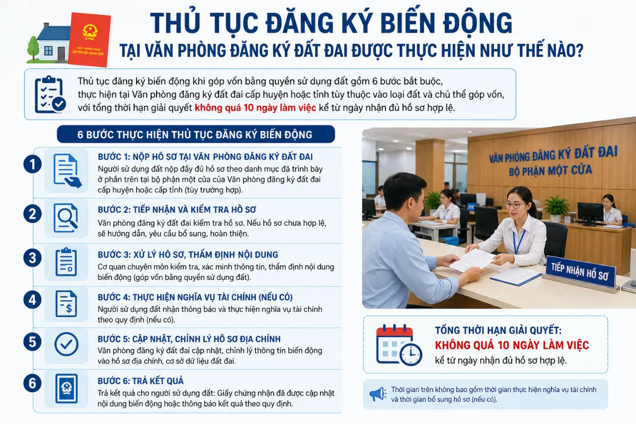 Thủ tục đăng ký biến động tại Văn phòng đăng ký đất đai được thực hiện như thế nào?