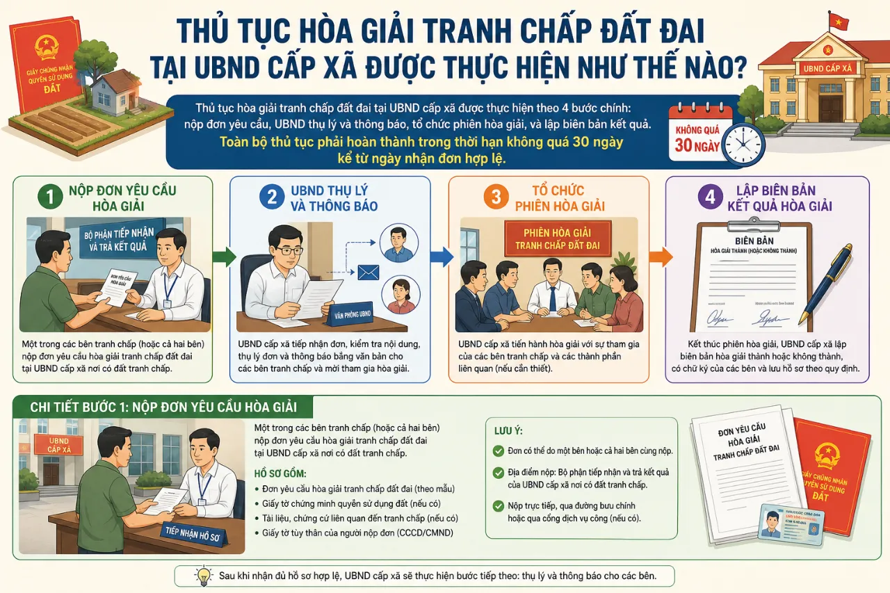Thủ Tục Hòa Giải Tranh Chấp Đất Đai Tại UBND Cấp Xã Được Thực Hiện Như Thế Nào?