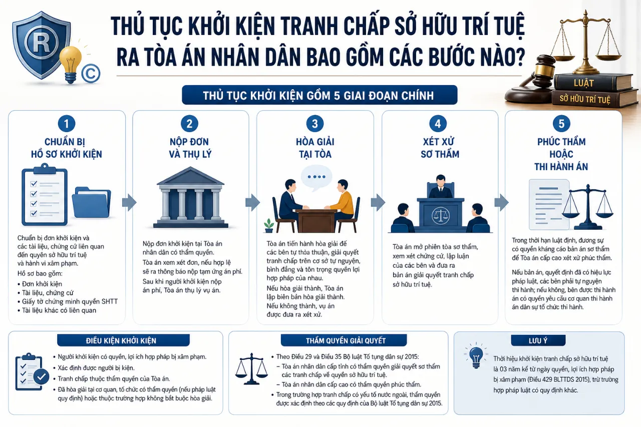 Thủ Tục Khởi Kiện Tranh Chấp Sở Hữu Trí Tuệ Ra Tòa Án Nhân Dân Bao Gồm Các Bước Nào?
